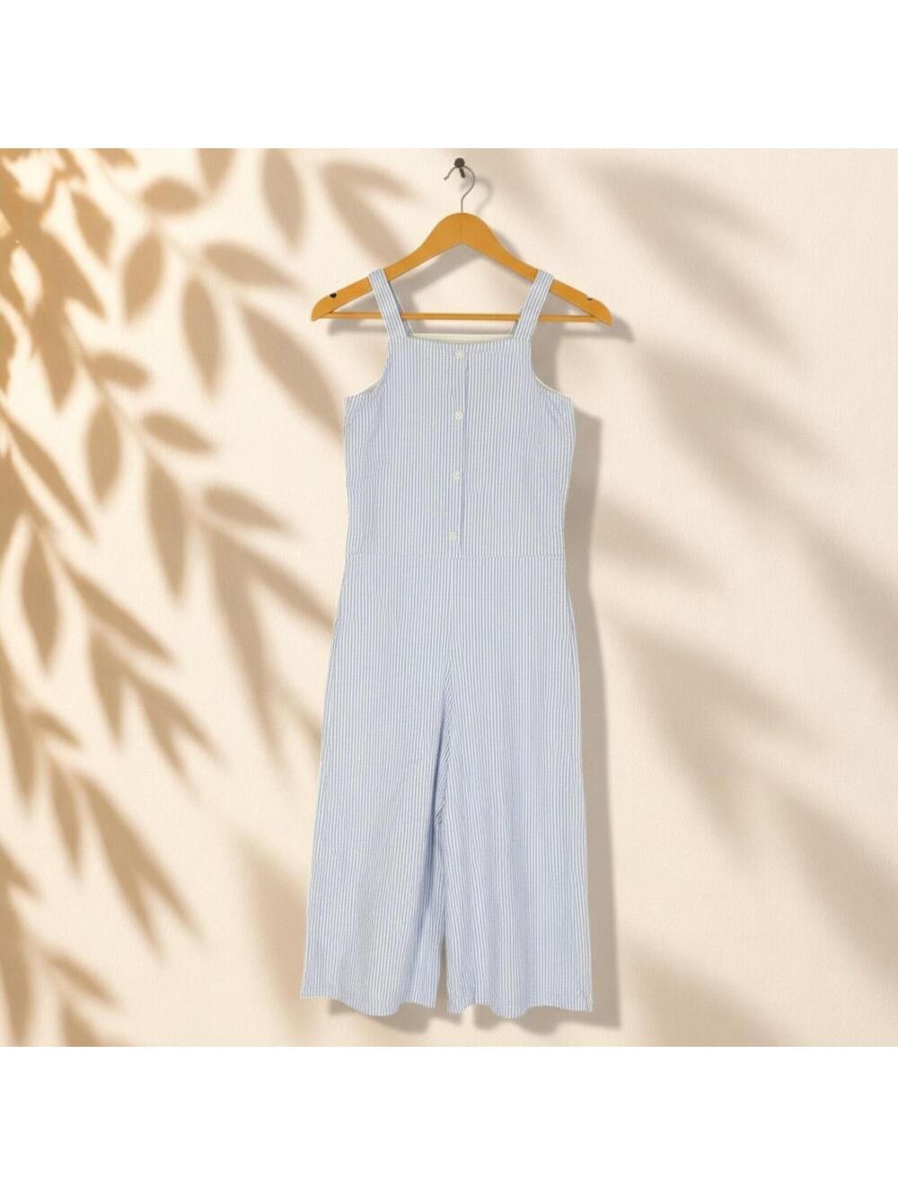 New Gymboree Jumpsuit Girls 10 Blue Striped Button Sleeveless Square Neck Cotton